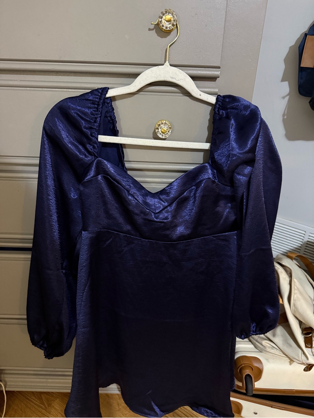 Satin Puff Sleeve Navy Mini Dress